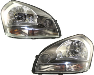 Pair/Set - Headlight Assembly for Hyundai Tucson 2005-2009, Right Passenger and Left Driver, Halogen, with Clear Turn Signal Light, Replacement