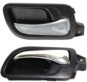 Front Interior Door Handle Pair/Set for 2003 - 2007 Honda Accord Sedan, Right Passenger and Left Driver, Chrome Lever + Black Bezel, Plastic Replacement