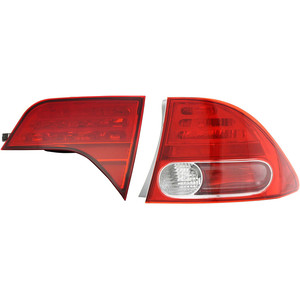 Tail Light Lens and Housing Set for 2006-2008 Honda Civic Sedan, Right Passenger Inner and Outer, Replacement
