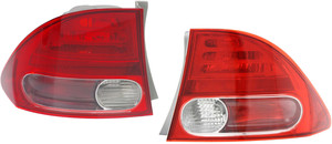 Tail Light Pair/Set for 2006-2008 Honda Civic Sedan, Outer Lens and Housing, Right Passenger and Left Driver Replacement