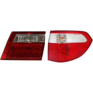 Tail Light Set for Honda Odyssey 2005-2007, Right Passenger, Inner and Outer, Clear & Red Lens, Halogen Replacement 