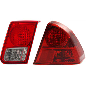 Tail Light Assembly Set for 2003-2005 Honda Civic Sedan, Right Passenger Inner and Outer, Halogen, Replacement