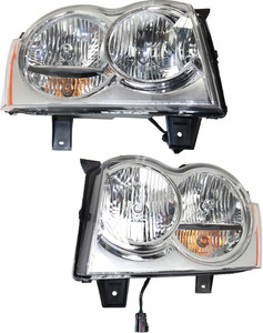 Headlight Assembly Pair/Set for 2005-2007 Grand Cherokee, Includes Right Passenger and Left Driver Halogen Lights, Replacement