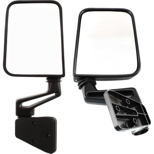Mirror Pair/Set for Jeep Wrangler 1987-2002, Right Passenger and Left Driver, Manual Adjust and Folding, Non-Heated, Paintable Metal Housing with Hollow Arm, Replacement