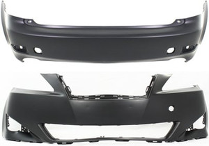 Front and Rear Bumper Cover Set for Lexus IS250/IS350 2006-2008, Primed (Ready to Paint), without Pre-Collision System, Replacement
