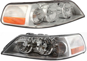 Headlight Assembly for Lincoln Town Car 2003-2004, Halogen, Includes Right Passenger and Left Driver Lights, Replacement Pair/Set