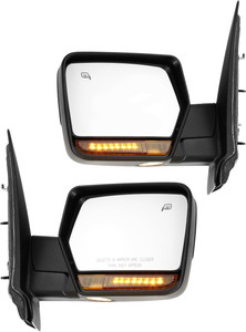 Mirror Pair/Set for 2007-2008 Lincoln Expedition/Navigator, Right Passenger and Left Driver, Non-Towing, Power, Power Folding, Heated, Chrome, with In-Housing Signal Light and Memory, without Auto Dimming and Blind Spot Detection, Replacement