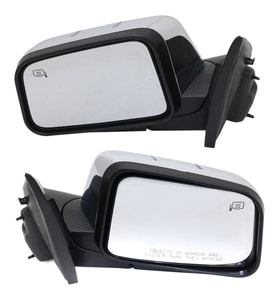 Mirror Pair/Set for 2007 Lincoln MKX Right Passenger and Left Driver, Power Adjust, Heated, Chrome, with Puddle Light, without Memory, Manual Folding Replacement