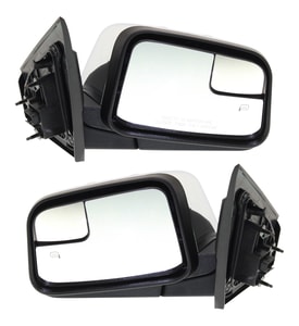 Mirror Pair/Set for Lincoln MKX 2010, Right Passenger and Left Driver, Power Adjustment, Manual Folding, Heated, Chrome Finished, with Blind Spot Glass and Puddle Light, without Memory, Replacement