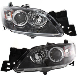Headlight Pair/Set for Mazda 3 Sedan 2004-2009, Right Passenger and Left Driver, Lens and Housing, Halogen, Replacement