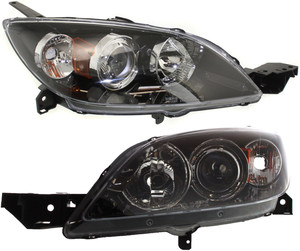 Headlight Pair/Set for Mazda 3 Hatchback 2004-2009, Right Passenger and Left Driver, Lens and Housing, Halogen Replacement