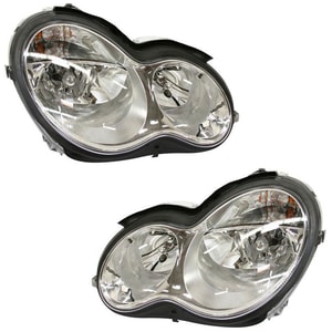 Headlight Assembly Halogen Pair/Set for 2005-2007 Mercedes-Benz C-Class Sedan, Right Passenger and Left Driver, Replacement
