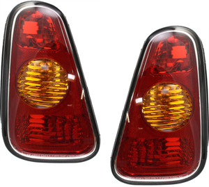 Tail Light Pair/Set for 2005-2007 Cooper Hatchback, Right Passenger and Left Driver, Lens and Housing, Amber and Red, Up to July 2004 - Replacement