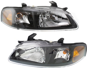 Headlight Assembly Pair/Set for 2002-2003 Nissan Sentra SE-R/SE-R Spec V Models, Right Passenger & Left Driver, Halogen, with Black Interior, Replacement