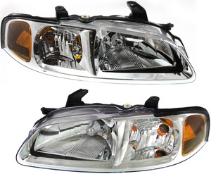 Headlight Assembly Pair/Set for 2002-2003 Nissan Sentra CA/GXE/XE/Limited Models, Halogen, Right Passenger and Left Driver, w/ Chrome Trim - Replacement
