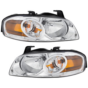 Headlight Assembly Pair/Set for 2004-2006 Nissan Sentra Base/S Models, Right Passenger and Left Driver, Halogen, Chrome Interior, Replacement