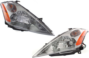Headlight Assembly Pair/Set for Nissan Murano 2003-2007, Right Passenger and Left Driver, Halogen, with Chrome Interior, Replacement
