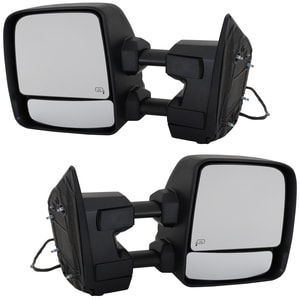Towing Mirror Power Pair/Set for Nissan Titan XD 2016-2019, Right Passenger and Left Driver, Manual Folding/Extending, Heated Upper Glass, Textured, In-Housing Signal Light, w/ Puddle Light, w/o Auto-Dimming, Blind Spot Detection, Fits All Cab Types - Replacement