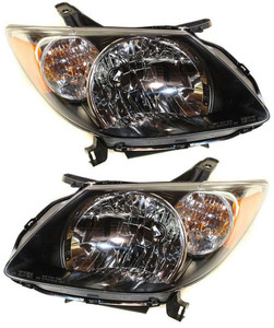 Headlight Assembly for VIBE 2003-2004, Right Passenger and Left Driver, Halogen Lighting, Black Interior, Replacement Pair/Set