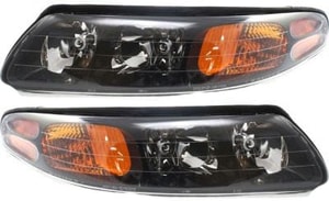 Pair/Set - Headlight Assembly for Pontiac Bonneville 2000-2004, Right Passenger and Left Driver, Halogen, SE/SLE/SSEi Models, Up to September 2003 Replacement