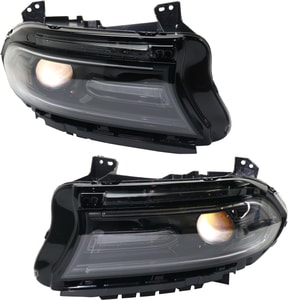 Headlight Assembly Pair/Set for 2016-2017 Charger, Right Passenger and Left Driver, Halogen with LED Daytime Running Light, Without LHD/RHD Optics, Replacement