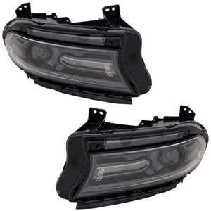 Headlight Assembly Pair/Set for 2018-2021 Dodge Charger, Right Passenger and Left Driver, Halogen, without HID Option, Replacement