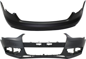 Front and Rear Bumper Cover Set for Audi A4 Sedan 2013-2016, Primed (Ready to Paint), without S-Line Package, Replacement