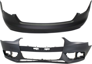Front and Rear Bumper Cover Set for Audi A4 2013-2016 Sedan, Primed (Ready to Paint), without S-Line Package, Replacement