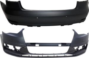 Front and Rear Bumper Cover Set for Audi A3 2015-2016 Convertible/Sedan, Primed (Ready to Paint), without Headlight Washer and Parallel Park Assist Sensor Holes, with Parking Aid Sensor Holes Replacement