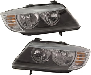 Headlight Pair/Set for BMW 3-Series 2009-2012, Right Passenger and Left Driver Side, Lens and Housing, Halogen, Sedan/Wagon, Replacement Models: for 320i, 323i, 325i, 328i, 330i, 335i.