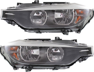 Headlight Assembly Pair/Set for BMW 3-Series (2012-2015) Sedan/Wagon, Right Passenger and Left Driver, Halogen, Replacement: - 316i, 318i, 320i, 325i, 328i, 330i, 335i, M3