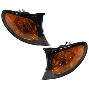 Corner Light Assembly Pair/Set for BMW 3-Series 2002-2005, Sedan/Wagon, Left Driver and Right Passenger, Yellow with Black Surround Trim, Replacement Models: for 325i, 325xi, 330i, 330xi. 