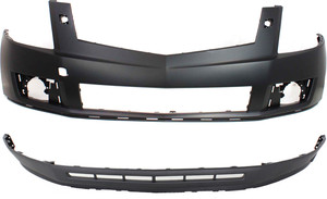 Front Bumper Cover Set for 2010-2012 Cadillac SRX, Upper and Lower Set of 2, with Headlight Holes, without Parking Assist Sensor Holes, Replacement