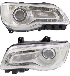 Headlight Assembly Pair/Set for 2015-2017 Chrysler 300, Right Passenger and Left Driver, Halogen Replacement