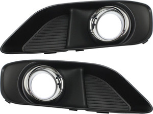 Front Fog Light Molding Pair/Set for 2012-2014 Chrysler 300, Right Passenger and Left Driver, Black with Chrome Trim, SRT-8 Model, Without Parking Aid Sensor Holes Replacement