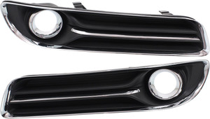 Front Fog Light Molding Pair/Set for Chrysler 300 2011-2014, Right Passenger and Left Driver, Black with Chrome Trim, with ACC, Excluding SRT-8 Model - Replacement