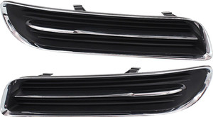 Front Fog Light Cover Pair/Set for 2011-2014 Chrysler 300, Right Passenger and Left Driver, Black and Chrome, with Chrome Trim, without Fog Light Hole, Replacement