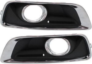 Front Fog Light Molding Pair/Set for Chevrolet Malibu 2013-2015, Malibu Limited 2016, Right Passenger and Left Driver, Black with Chrome Trim, Replacement