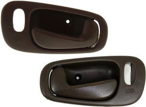 Front and Rear Inside Door Handle Pair/Set for Chevrolet Corolla 1998-2002, Right Passenger and Left Driver, Brown, with Power Lock and Lock Hole, Replacement Pair/Set of 4