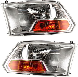 Headlight Assembly Pair/Set for Dodge RAM Full Size P/U 2009-2018, Right Passenger and Left Driver, Halogen, without Quad Lights, Code LMA Replacement