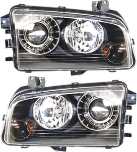 Headlight Lens and Housing Pair/Set for 2008-2010 Charger, Right Passenger and Left Driver Sides, Xenon, without HID Pair/Set - Replacement