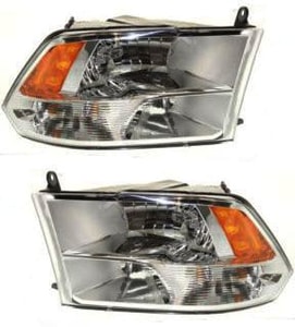 Headlight Assembly for Dodge Ram Full Size P/U 2009-2018, Right Passenger and Left Driver, Halogen with Quad Lights, Code LME Replacement Pair/Set