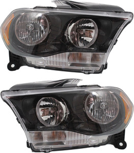 Pair/Set - Headlight Assembly for Dodge Durango 2011-2013, Halogen, Right Passenger and Left Driver, Black Interior, Replacement