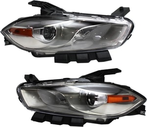 Headlight Pair/Set for Dodge Dart 2013-2016 Right Passenger and Left Driver, Lens and Housing, Xenon, without HID Pair/Set, Chrome Interior Replacement