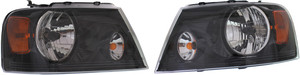 Headlight Assembly Pair/Set for Ford F-150 2006-2008, Blacked Out Halogen Right Passenger and Left Driver Lights, Harley Davidson Model, Replacement