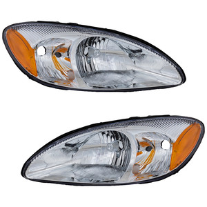 Headlight Pair/Set for 2000-2007 Taurus, Halogen Light Lens and Housing, Right Passenger and Left Driver, Excludes Centennial Edition, Ford Replacement