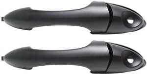 Front Door Handle Pair/Set for Ford Focus 2000-2007, Right Passenger and Left Driver, Outside, Smooth Black with Keyhole, Cap, Cover, Pad, Handle - Replacement