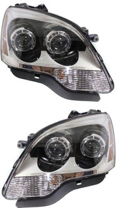 Pair/Set - Headlight Assembly for GMC Acadia 2008-2012, Right Passenger and Left Driver, 2nd Design, Halogen, Clear Projector Lens Replacement