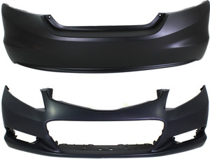 Front and Rear Bumper Cover Set for 2012-2013 Honda Civic Coupe, 1.8L Engine, Primed (Ready to Paint), Replacement