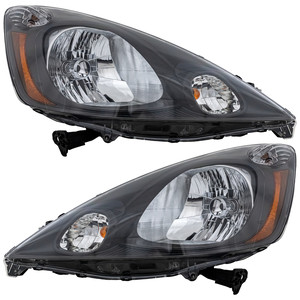 Headlight Assembly Pair/Set for 2009-2014 FIT Models, Right Passenger & Left Driver Side, Halogen, Dark Gray Interior, Suitable for Base/DX/LX, Replacement